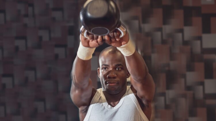 A person performing a kettlebell swing