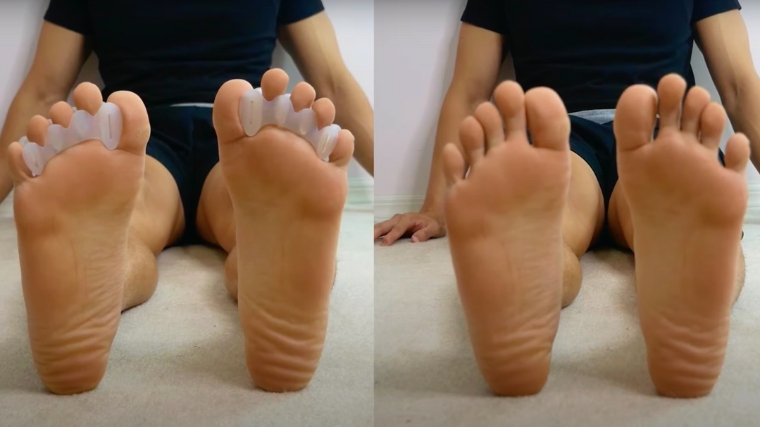 Foot warm-up. A, B: Toes bend and toes stretch. C: Big toe bends