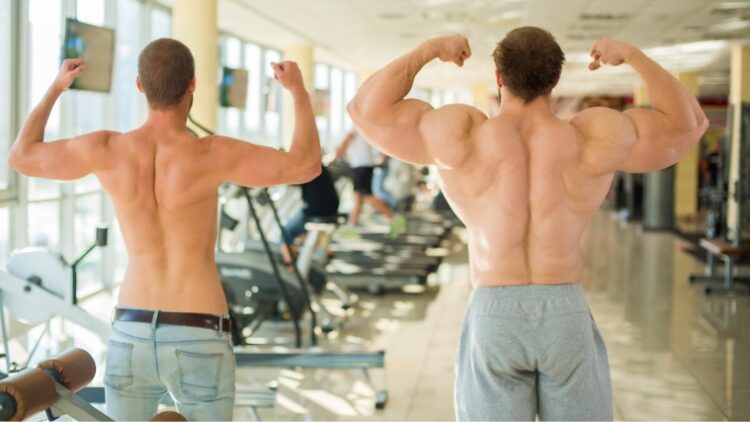 Two bodybuilders practicing their form.