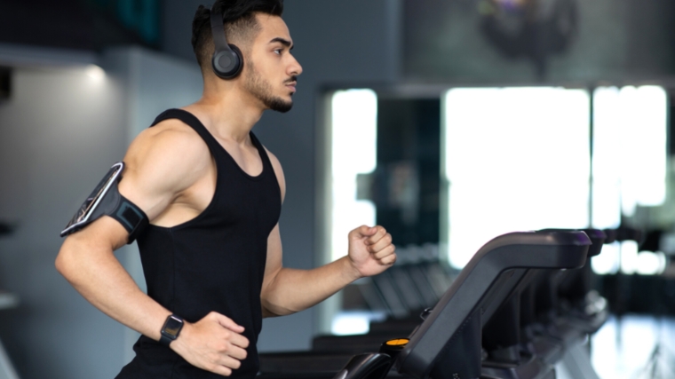 A person jogging on a treadmill.