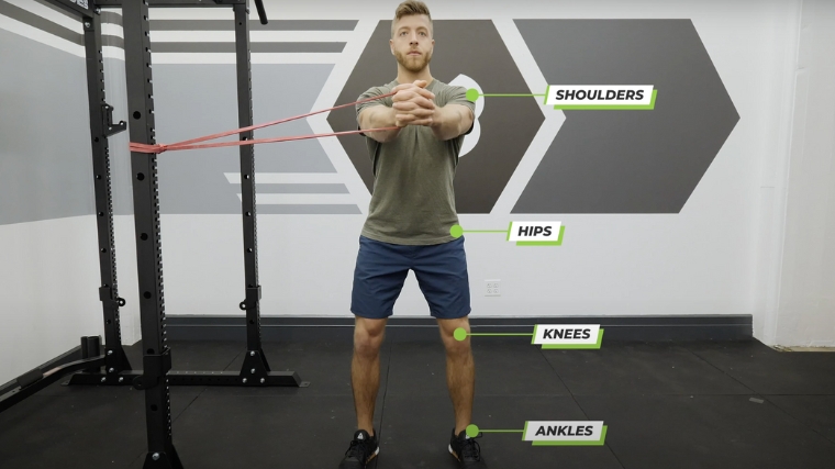 Front view of body alignment when doing a pallof press.