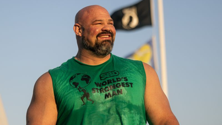 Brian Shaw smiles at the 2023 World's Strongest Man.