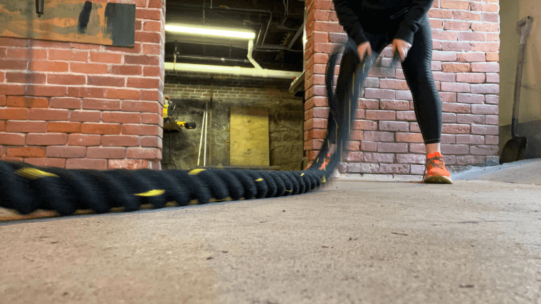 Amazon Basics Battle Ropes in use.