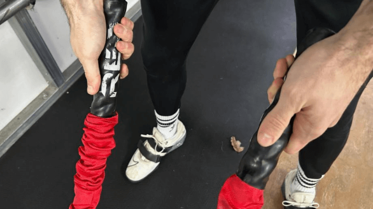 A close-up look at the REP Fitness Battle Rope handles.