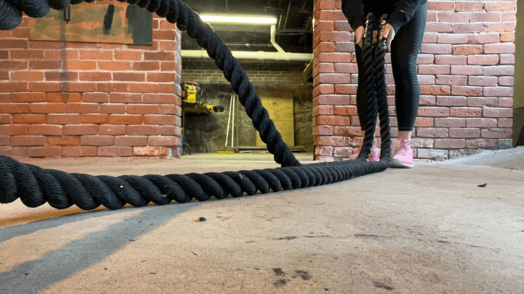 The Titan Fitness Battle Ropes in action.