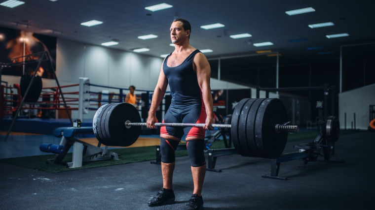 A powerlifter doing a deadlift.