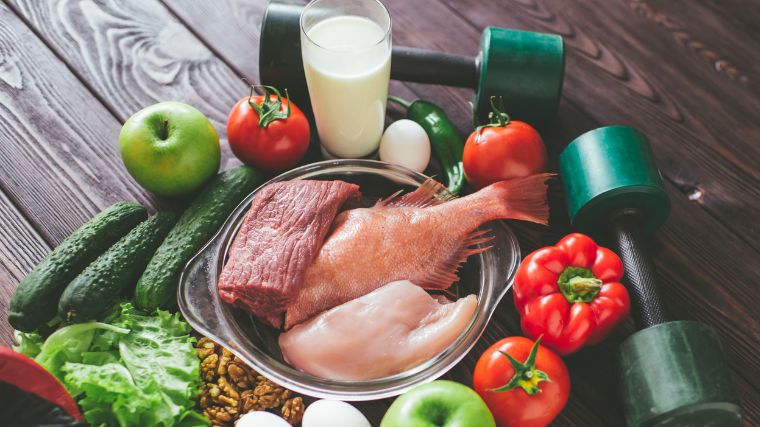 Food sources of protein, such as milk, eggs, meeat, fish, chicken, and them some fruits and vegetables.
