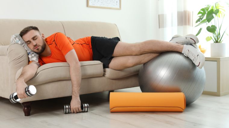 A tired person resting after exercise.