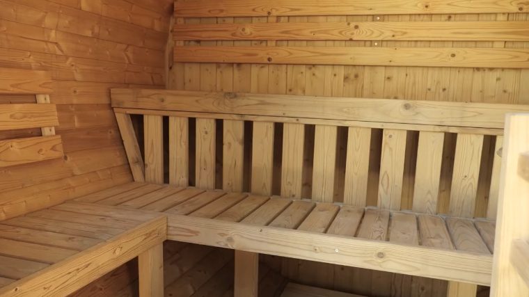 Redwood Outdoors Extra-Wide Thermowood Barrel Sauna Stadium Seating