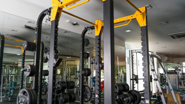 A power rack in the gym. 