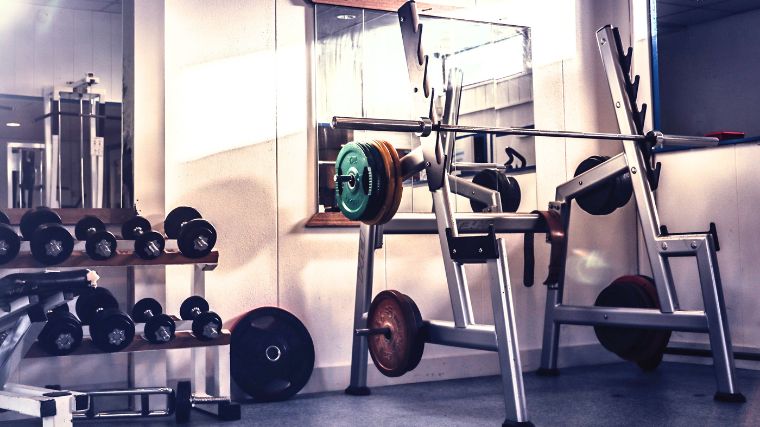 A squat stand in the gym.