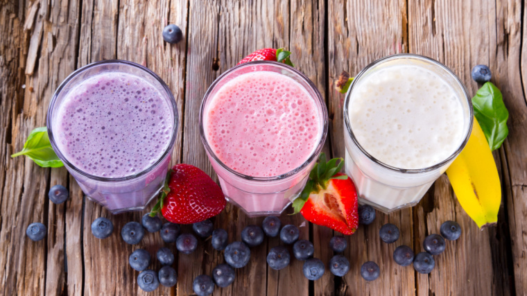 Three glasses of protein smoothies