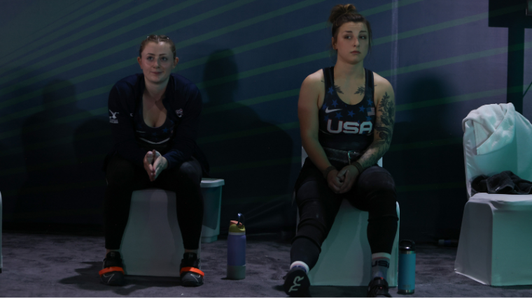 Olivia Reeves and Kate Vibert at the 2023 World Weightlifting Championships