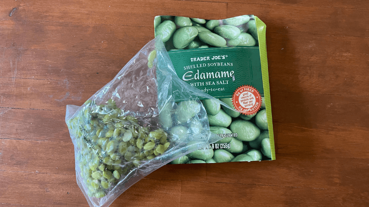 A bag of edamame beans.