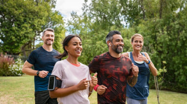 A group of middle-aged people walking.