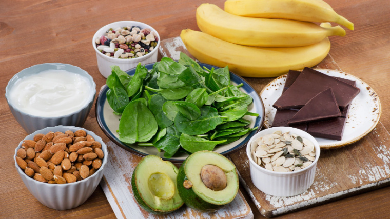 Foods rich in magnesium like bananas, spinach, avocados, dark chocolates seeds and more