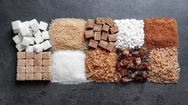 Flat,Lay,Composition,With,Different,Types,Of,Sugar,On,Gray