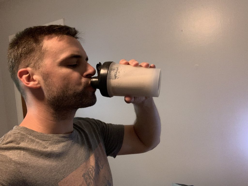 Our tester drinking Gainful Vegan Protein Powder