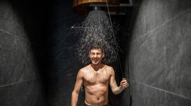 A person taking a shower.