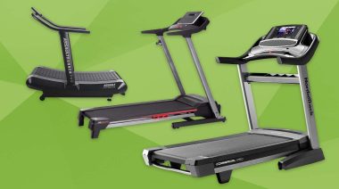 NordicTrack 1750, ProForm Pro 9000 and AssualtRunner Pro treadmills on a green background