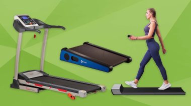 A stylized green BarBend background with 3 of the Best Treadmills Under $500