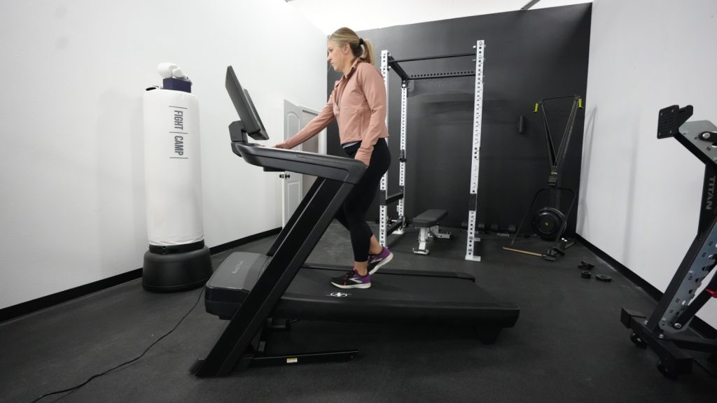 Our tester walking atop the NordicTrack Commercial 1750 treadmill