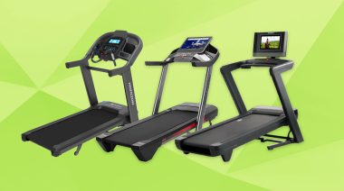 Three treadmills on a green background