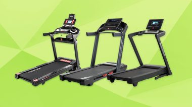 Three treadmills on a green background