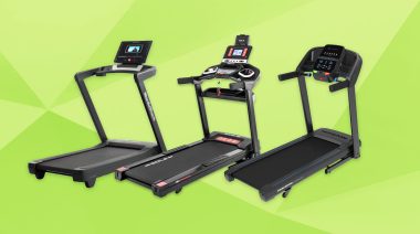 A stylized image showing 3 of the Best Treadmills for Low Ceilings.