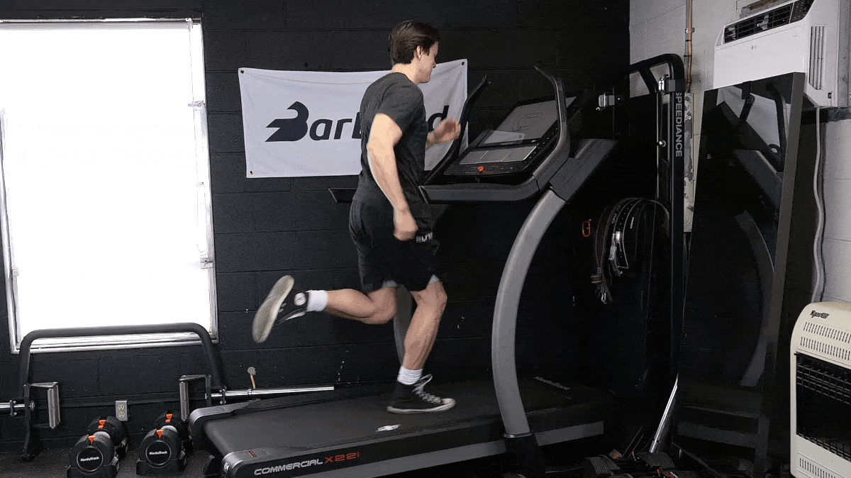 A person demonstrating how to sprint on a treadmill.