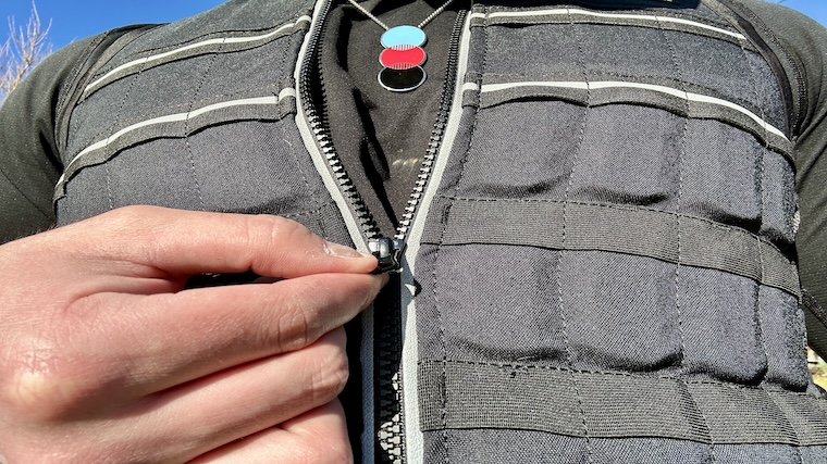 Our tester zipping up the Hyperwear Hyper Vest Elite