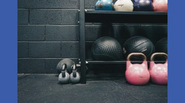 Workout equipment on a shelf