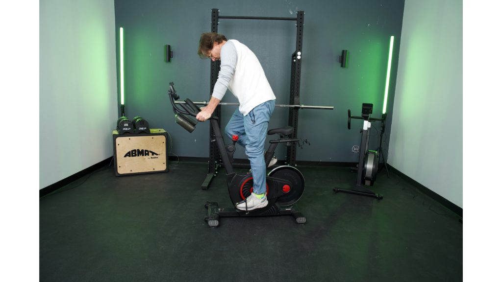 BarBend tester using Echelon Ex-5 workout bike.