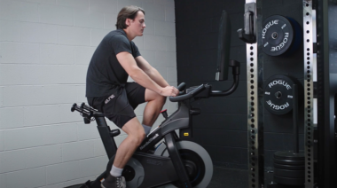 A person working out on an exercise bike.
