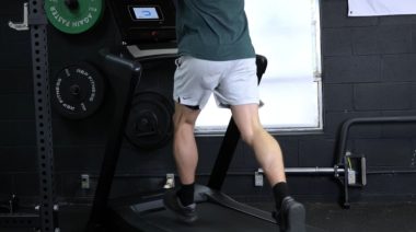 Our tester working out on a treadmill.