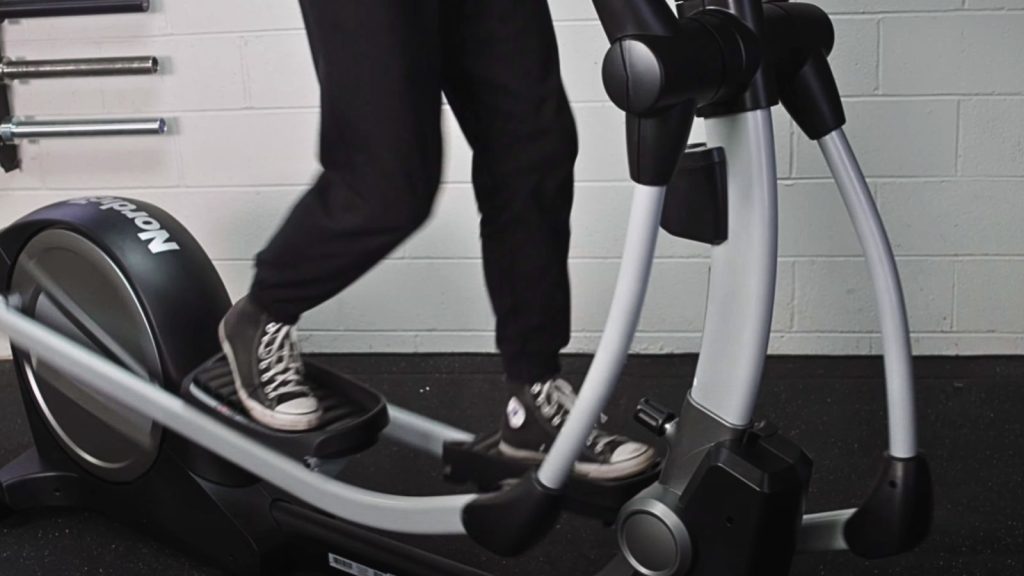 Our tester working out on an elliptical.