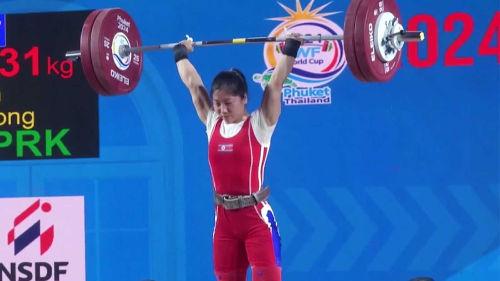 Weightlifter Kang Hyon Gyong (55KG) Sets Clean & Jerk, Total World