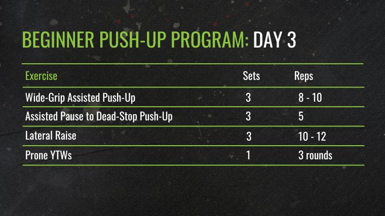 The BEGINNER Push-Up Program: Day 3 chart.