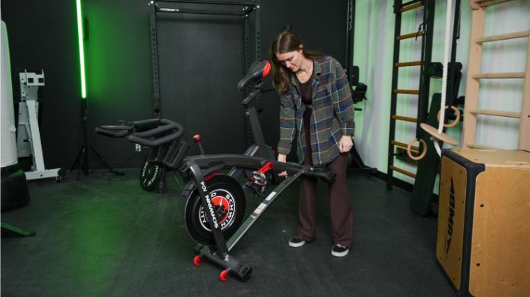 Our tester lifting and rolling the similar Schwinn IC4.