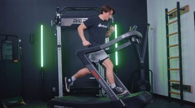 A person running on treadmill.