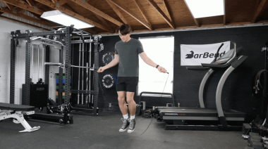 A person doing a jump rope exercise.