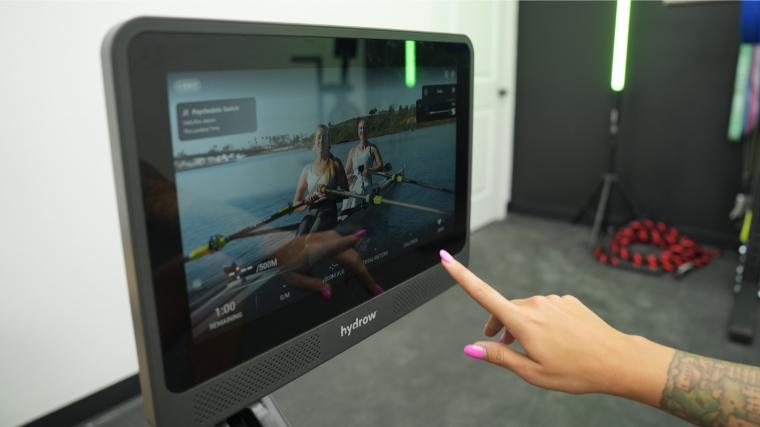 The 16-inch touchscreen on the Hydrow Wave Rower.