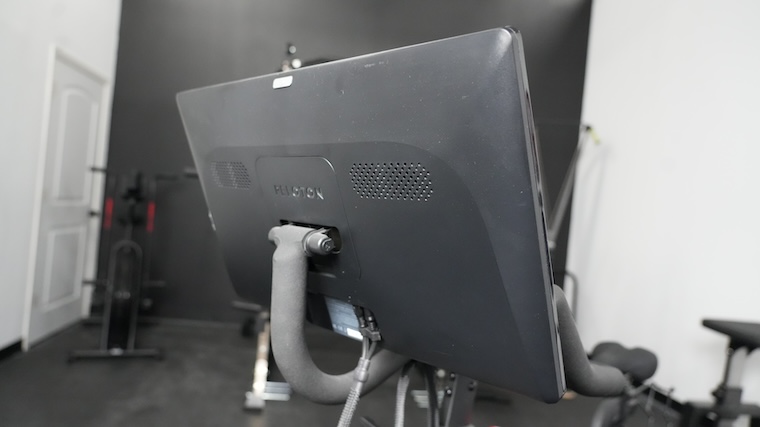 The rear-facing speakers featured on the Peloton Bike display