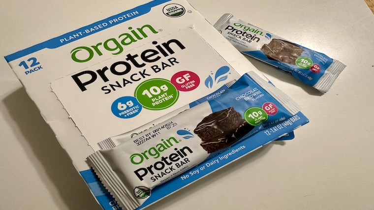 A box of Orgain Protein Snack Bars.