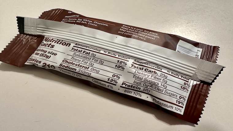 Nutrition Facts label for an RXBar.