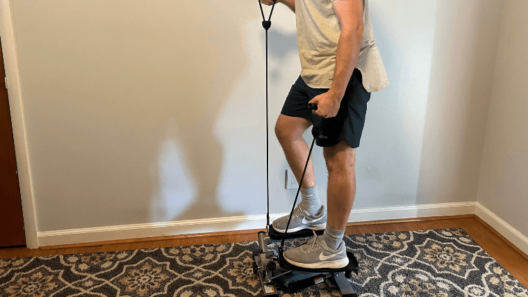 Our tester with the Sunny Health & Fitness Mini Stepper