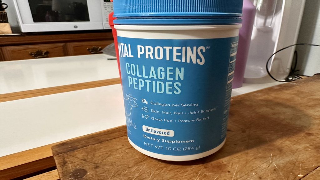 A prominently-placed can of Vital Proteins Collagen Peptides.