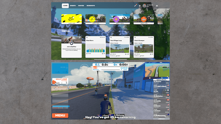 Zwift app interface