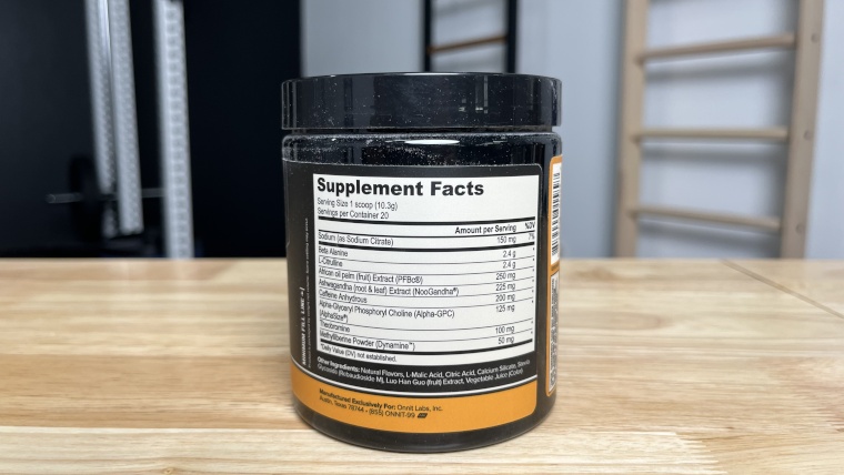 Supplement Facts label on a container of Alpha-BRAIN Pre-Workout.