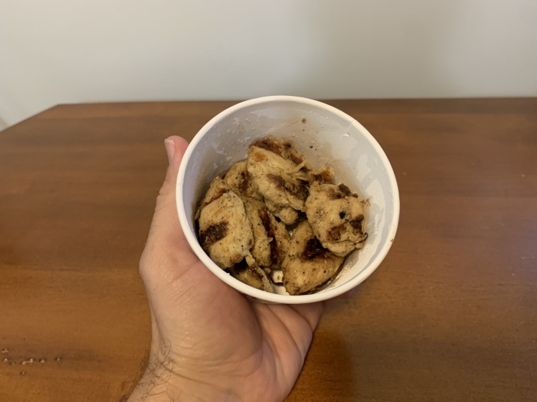 Looking down into a tub of Grilled Chicken Nuggets from Chick-Fil-A